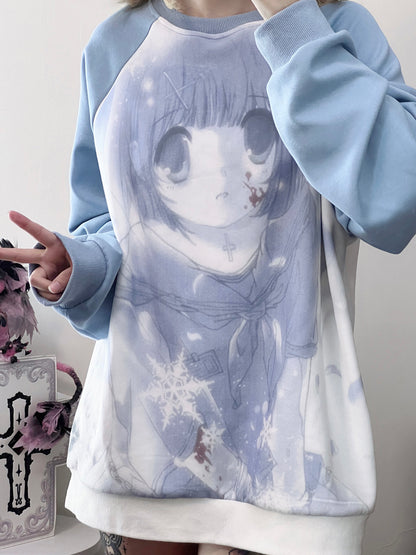 Jirai Kei Blue Sweatshirt Anime Girl Printed Sweatshirt 33326:431008