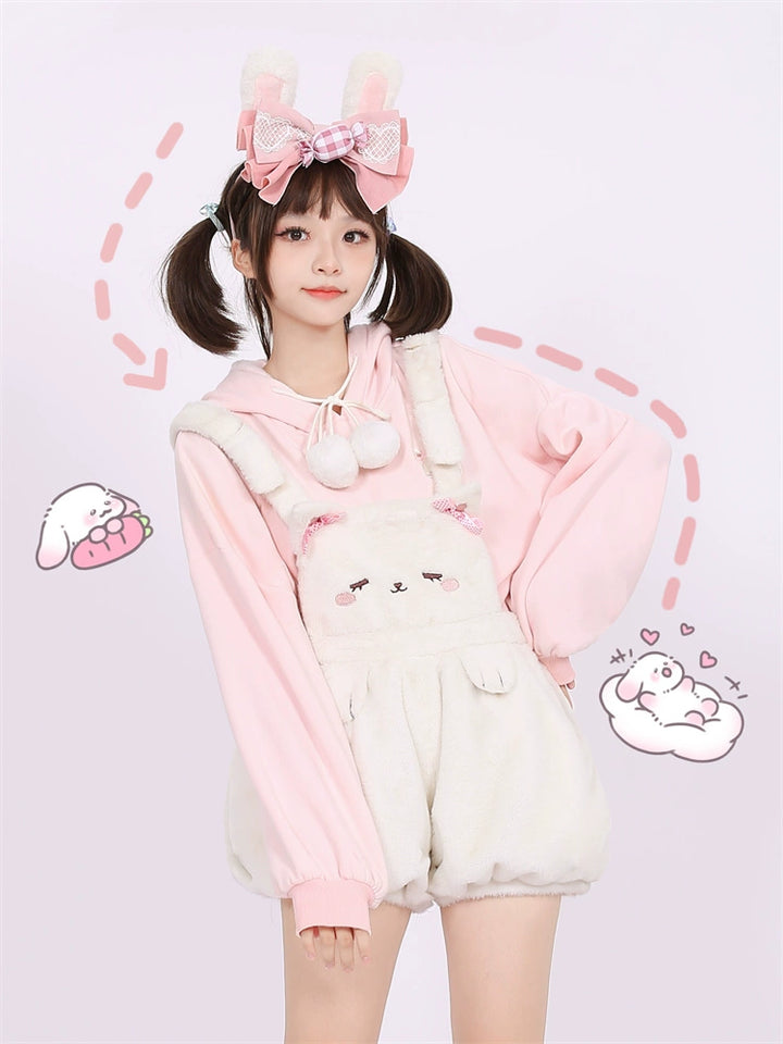 Kawaii Fashion Fluffy Bunny Bear Overalls Hoodie Bear Bag 22628:333462