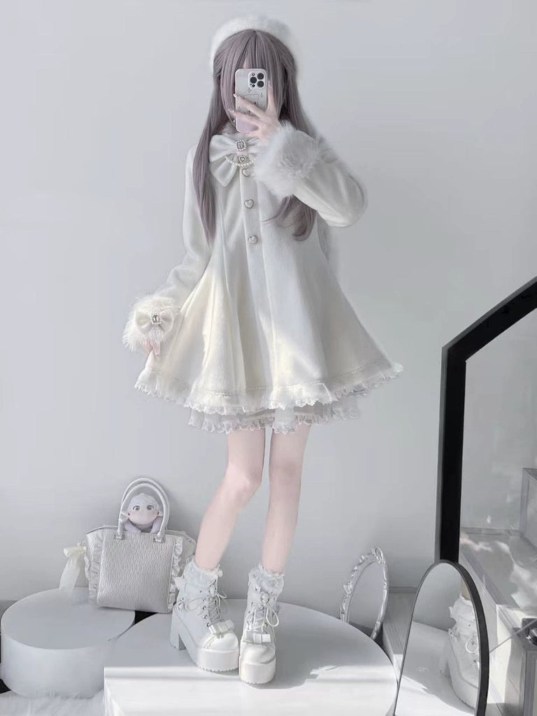Wool-Blend Jirai Kei Coat, Bunny Ear Hood and Bows 44013:793034