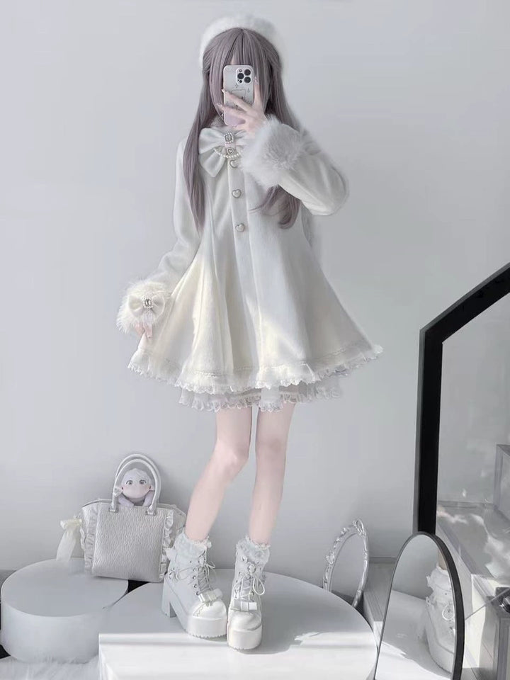 Wool-Blend Jirai Kei Coat, Bunny Ear Hood and Bows 44013:793034