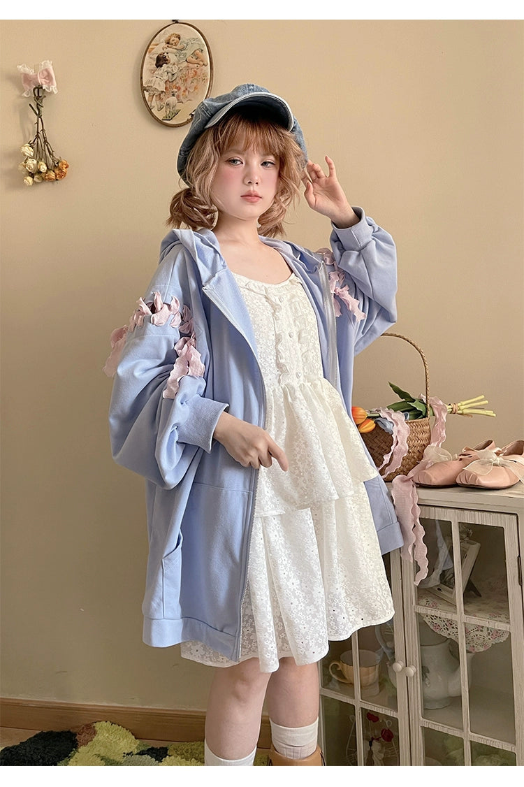 Pastel Oversized Hoodie Blue Apricot Bunny Ears Sweatershirt 22656:344300 22656:344300