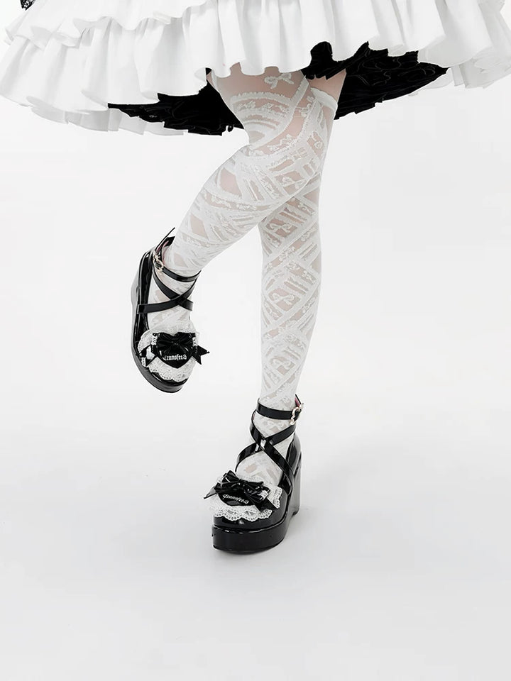 Sweet Lolita Wedge Shoes, Heart & Bow Details 45951:872557
