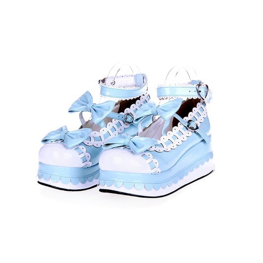 Lolita Shoes Pastel Platform Shoes With Bow 5Colors (34 35 36 37 38 39 40 41 42 43 44 45 46 47) 31652:367748