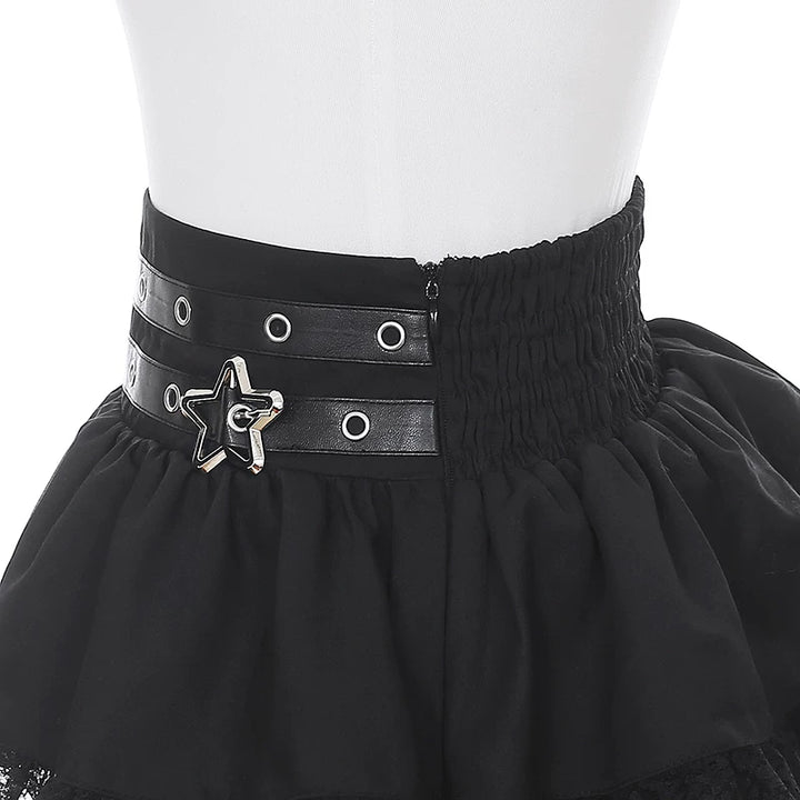 Halter Neck Punk Bunny Print T-shirt, Layered Star Skirt 45361:851457