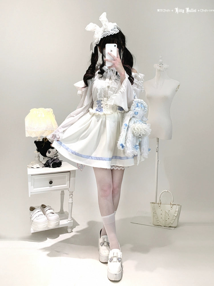 Lace Open-Shoulder Jirai Kei Blouse, Long Sleeves 44004:793104