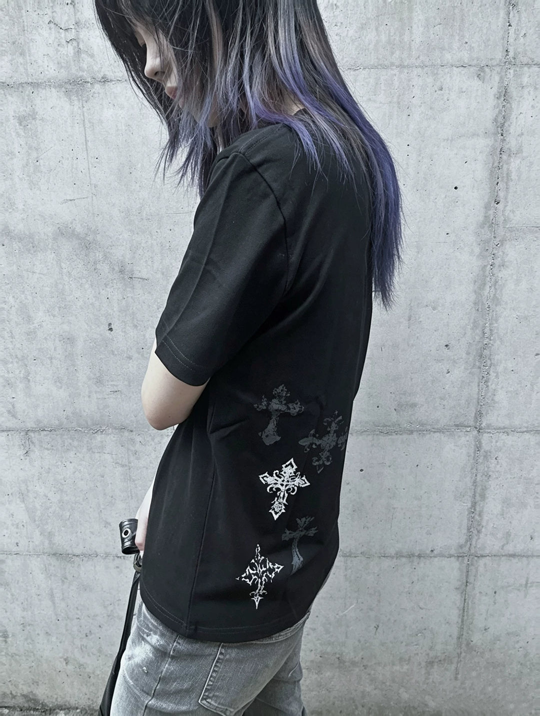 Cotton Subculture Cross Printed T-Shirt, Regular Shoulder 45696:859125