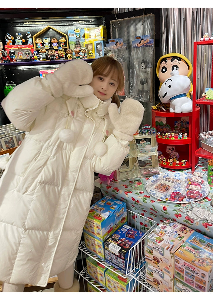 Kawaii Winter Coat Rabbit Ear Hooded Long Down Jacket 40340:665550