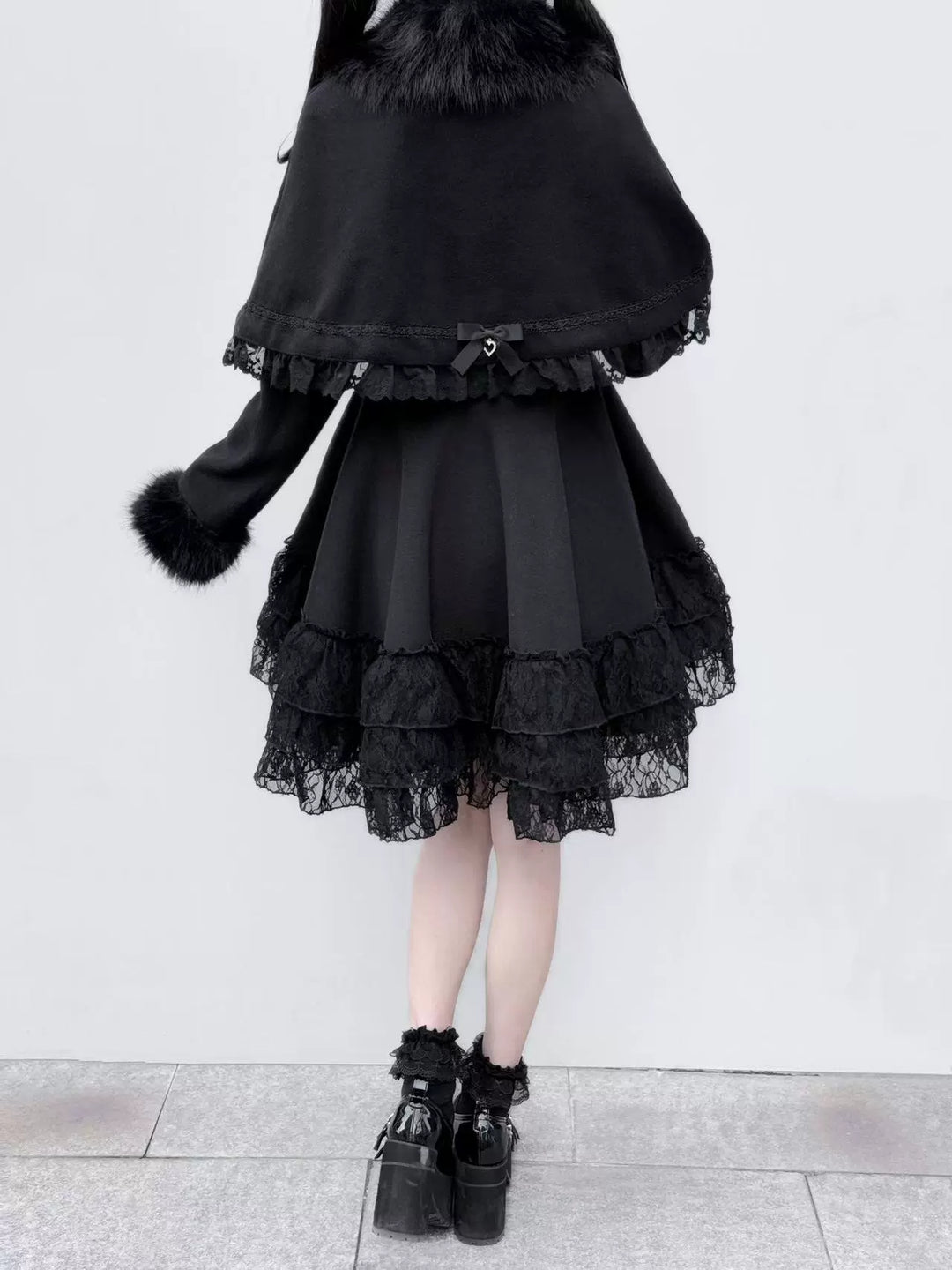 Winter Jirai Kei Coat With Detachable Cape Lace Trim Coat 41574:705080