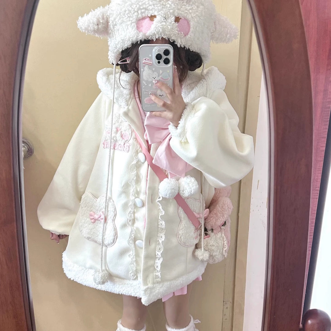 Sweet Lolita Coat Bunny Puppy Print Coat Fleece Jacket 40940:680038