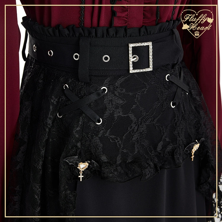 Jirai Kei Black Skirt Double Layer Long A-line Skirt 31468:366466