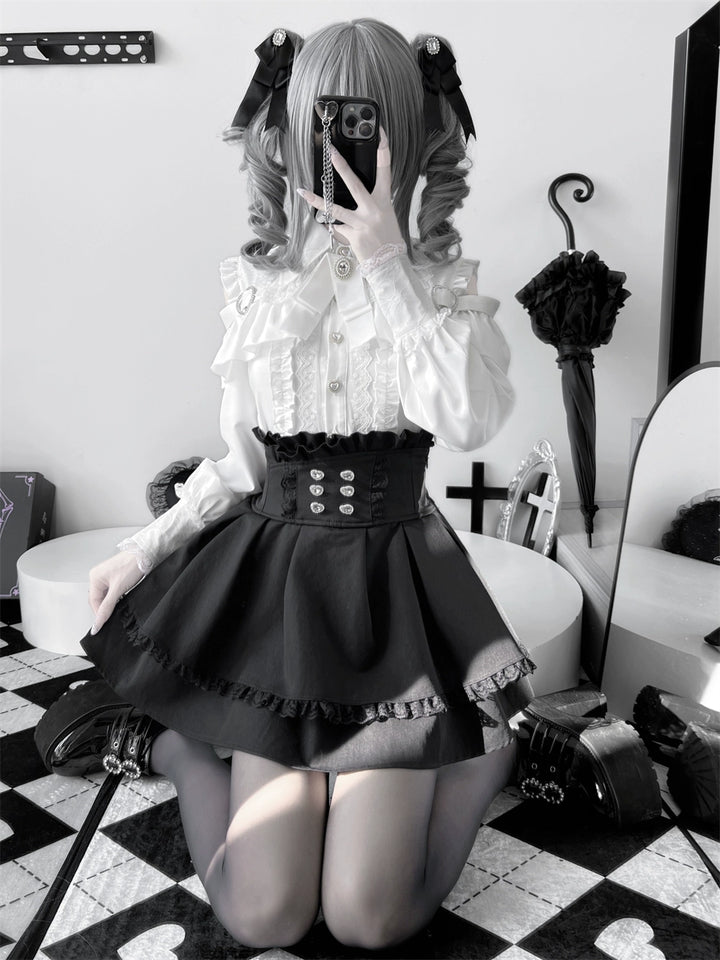 Lace-trimmed Jirai Kei Blouse, Multiple Colors 43878:788255
