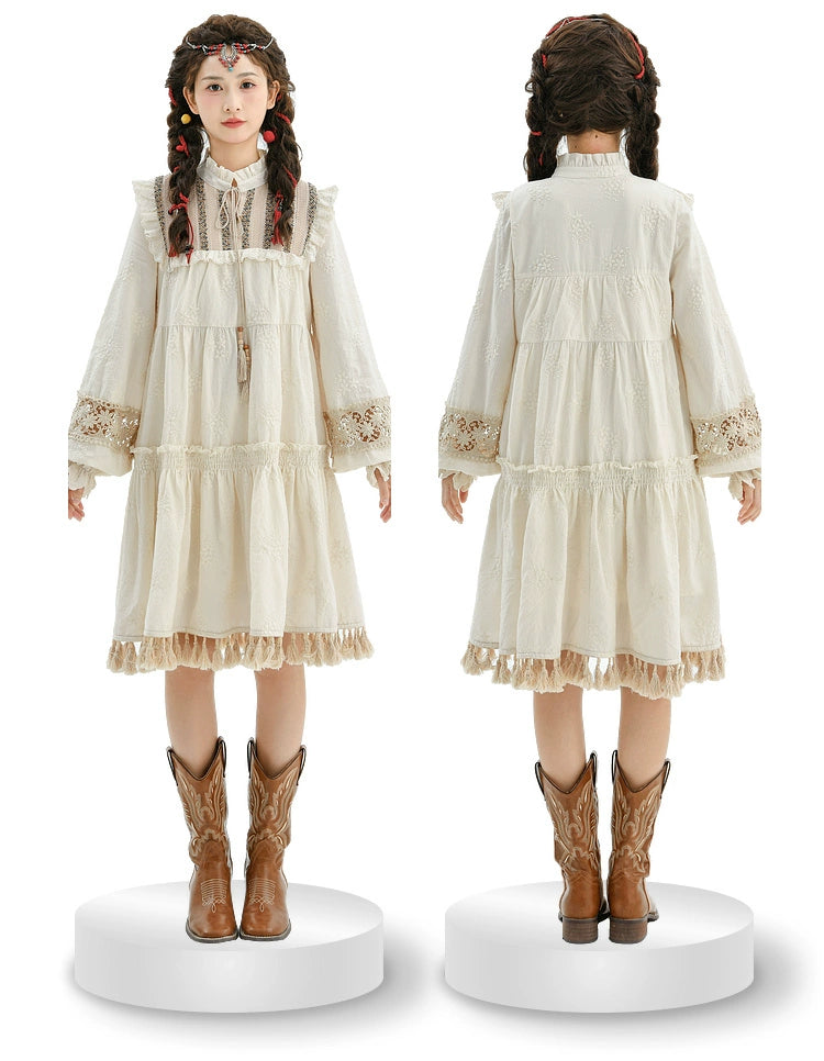 Mori Kei Dress Set Bohemian Vest With Tassels Ethnic Dress 39268:644948