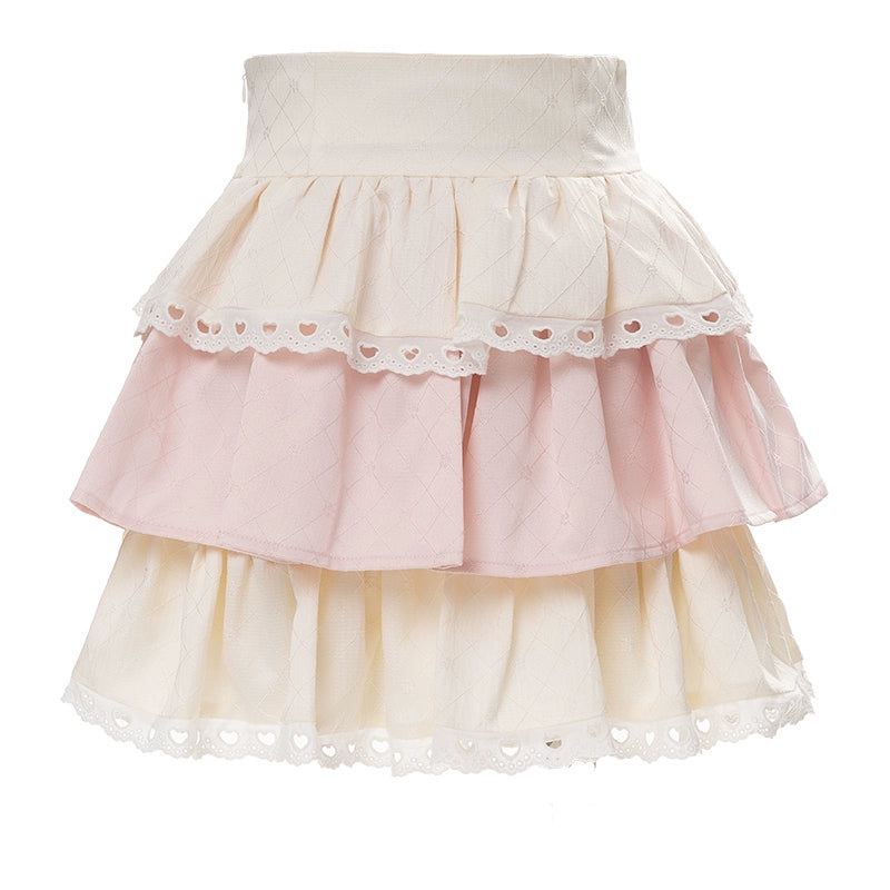 Kawaii Pink Outfit Set Sweet Tiered Skirt Set (L M S XL) 37546:576758