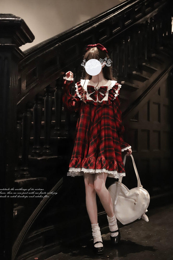 Doll-like Plaid Dress, A Line Design 44041:793500