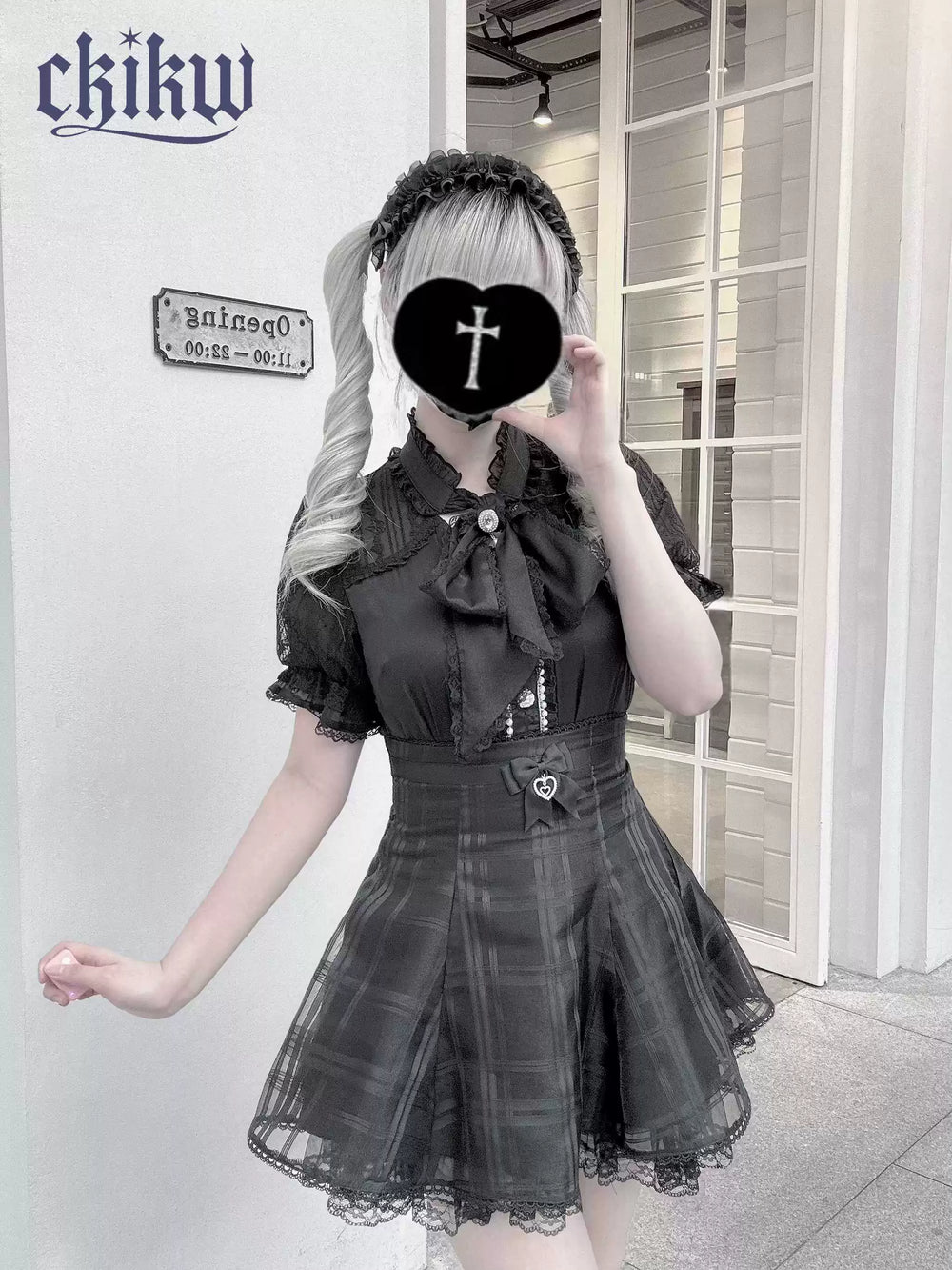 Lightweight Seiso Kei Blouse, Sheer Shoulders (Black / L M S) 43723:783778