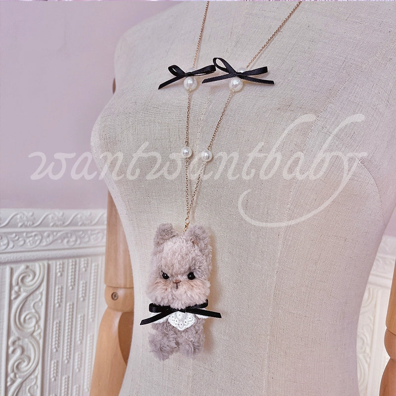 Lolita Necklace Plush Bunny Brooch With Bow Details (#4) 38008:580518