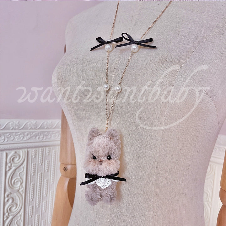 Lolita Necklace Plush Bunny Brooch With Bow Details (#4) 38008:580518