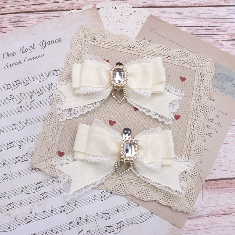 Jirai Kei Bowknot Shoe Clips, Heart Rhinestones 45069:833563