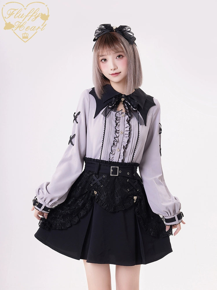 Jirai Kei Black Purple Skirt With Double Layer 21940:350850 21940:350850