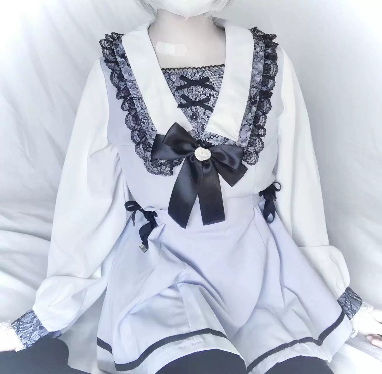 Jirai Kei Dress Set Shirt Collar Lace Dress And Shorts (L M S) 34378:464160