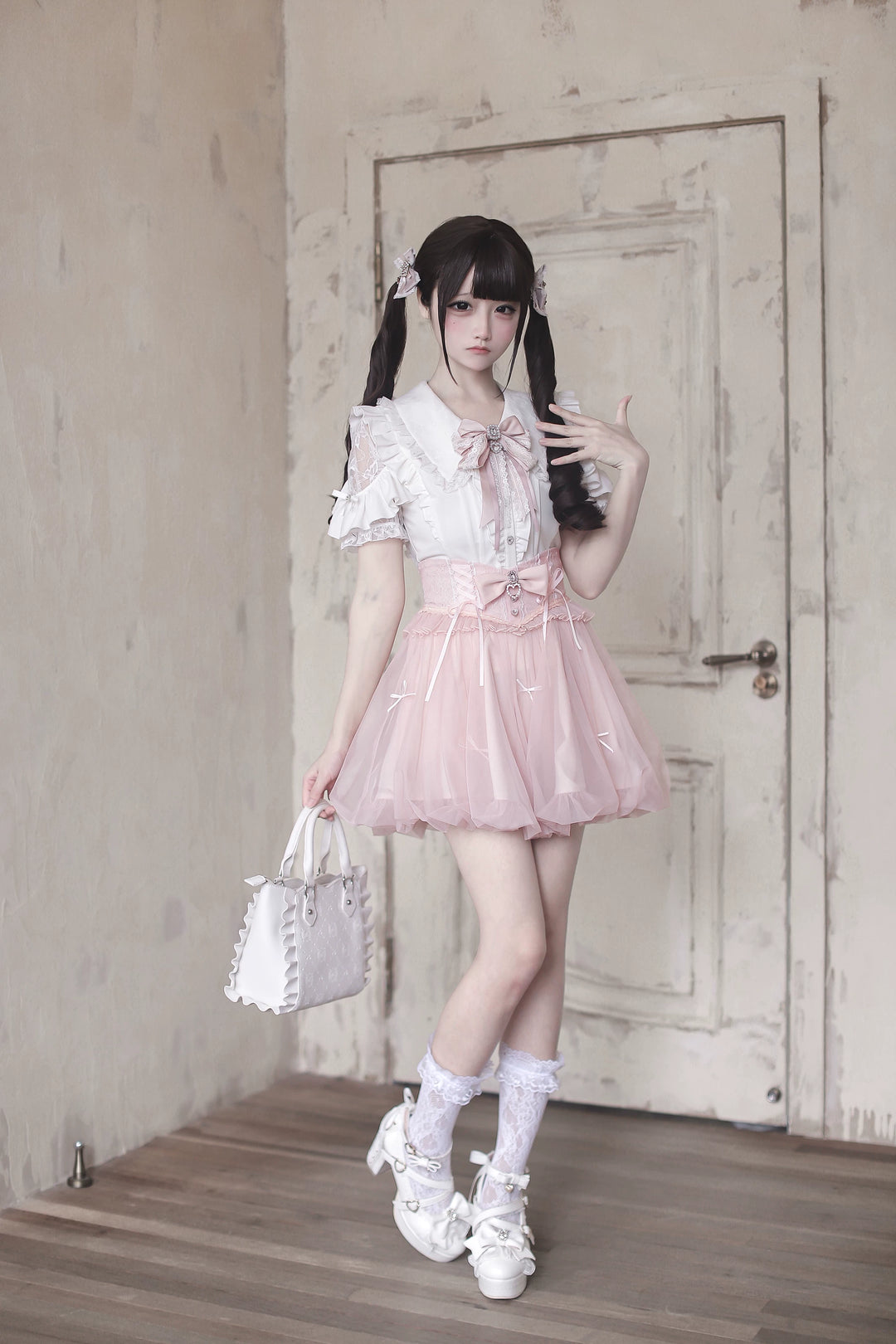 Ryousangata High-Waist Tulle Skirt, Bubble Hem 45195:840471