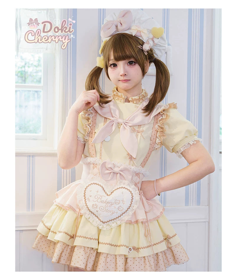 Kawaii Lolita Baker-Inspired Blouse, Suspender Skirt 44466:809186