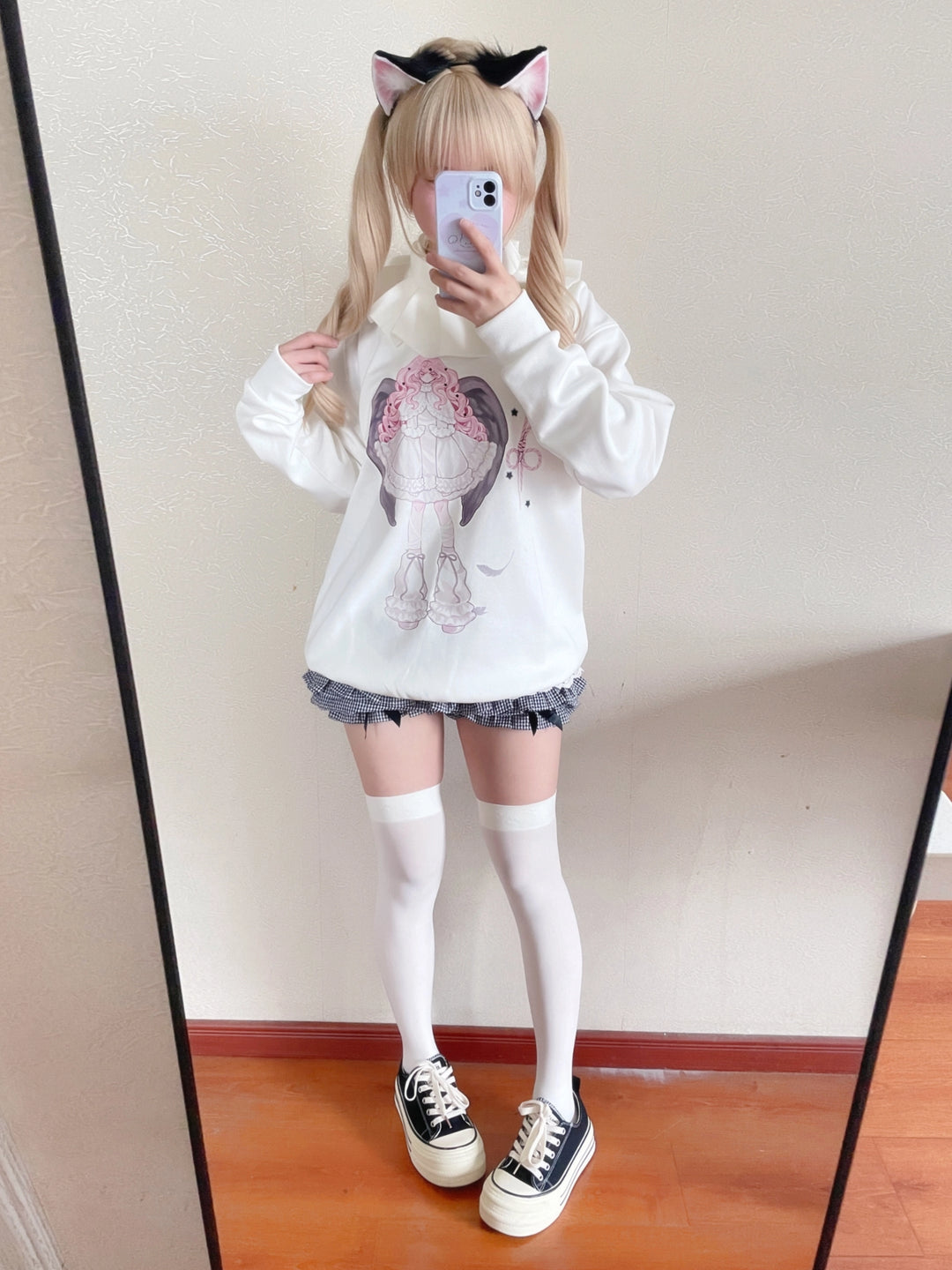 Tenshi Kaiwai Hoodie Angel Print Sweatshirt White Top 38084:579592