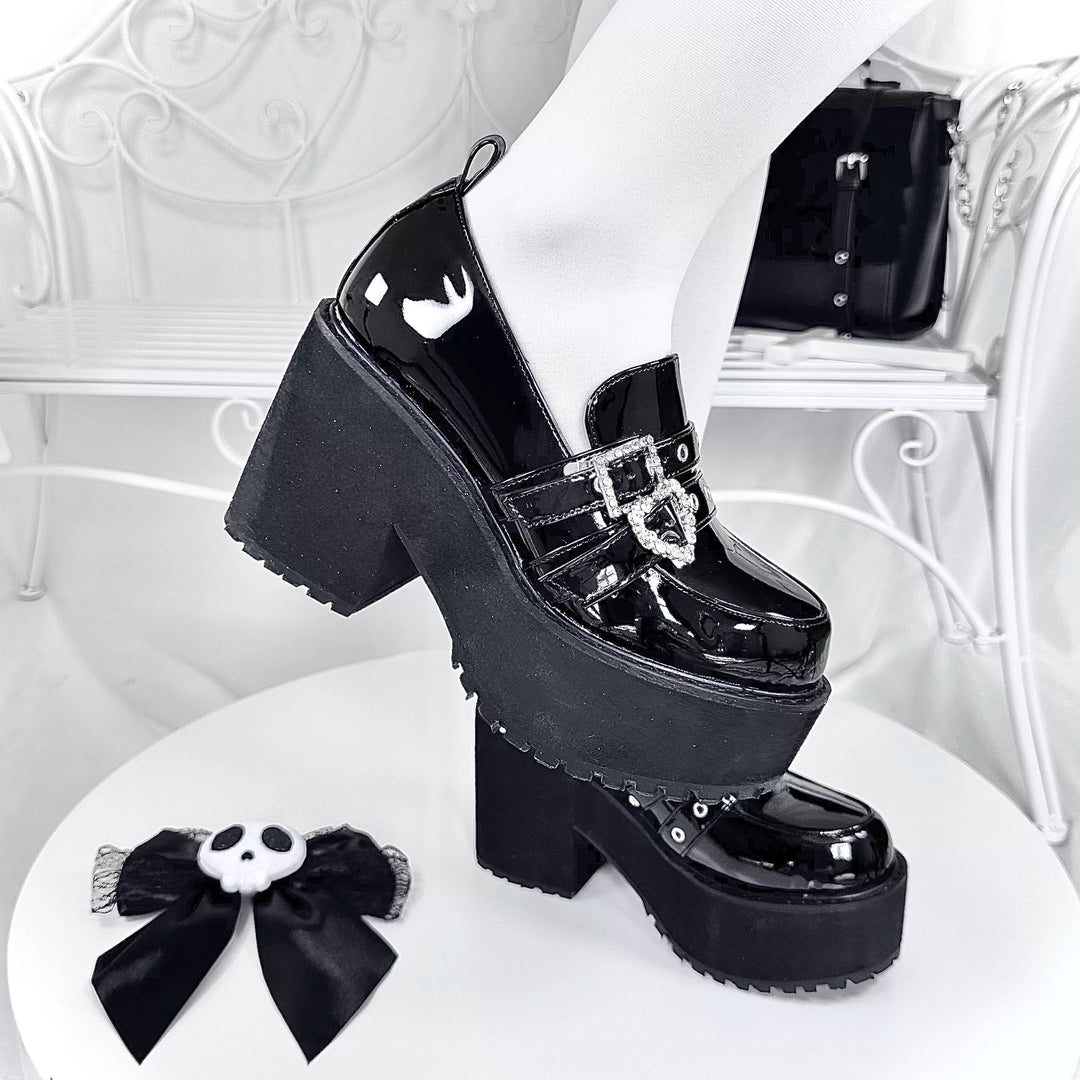 Punk Slip-on Platform Shoes, Heart Rhinestone Buckle Strap 45864:867057