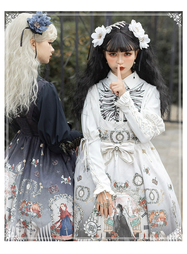 Gothic Lolita Dress Set Black White Lolita Blouse Dress Set 35536:495604