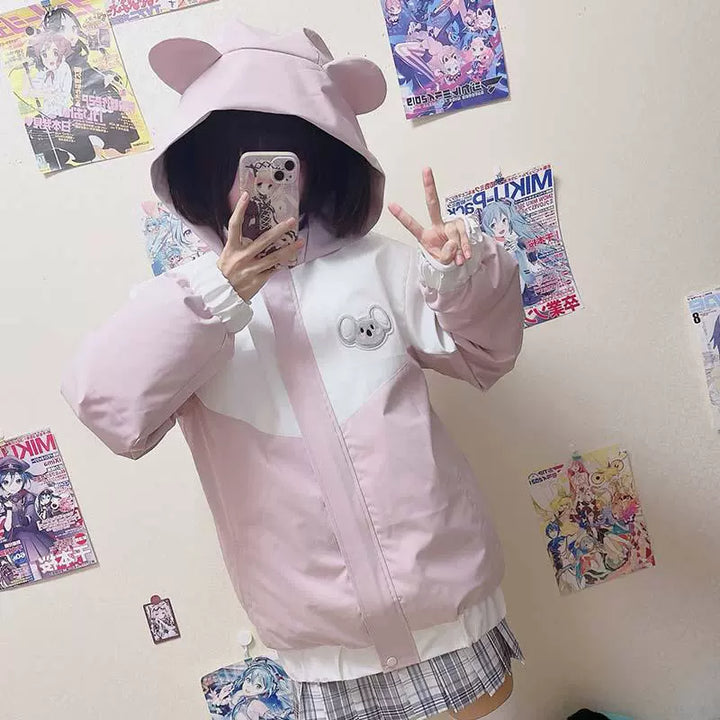 Plus Size Kawaii Coat Detachable Inner Jacket Pink Hoodie 39664:636992