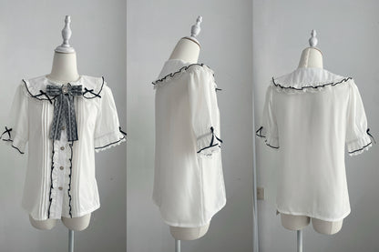 Jirai Kei Blouse Short Sleeve Shirt Ruffle Collar Top (L M S XL) 37730:565618