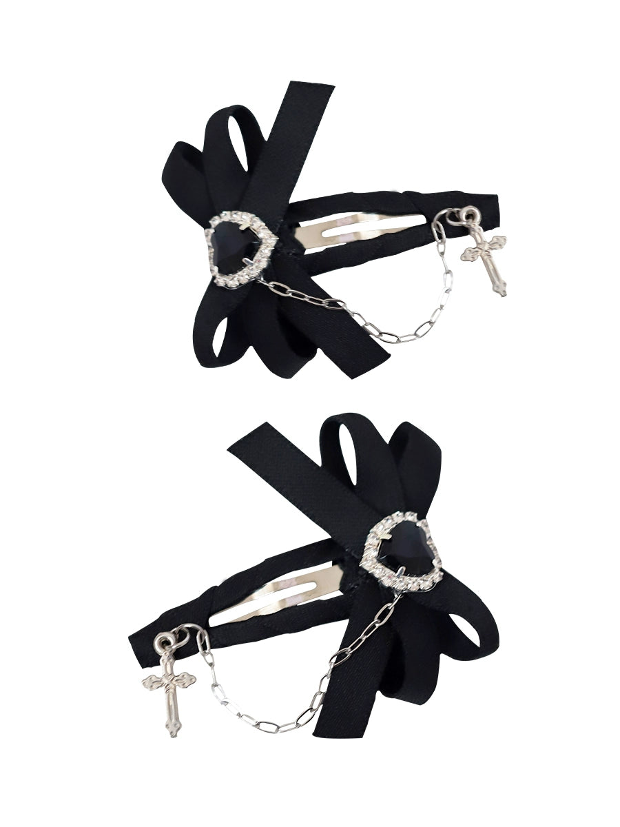 Jirai Kei Lolita JK Hair Clips Bow Bangs Hairpin Accessories (Black) 22518:332166 (Black) 22518:332166