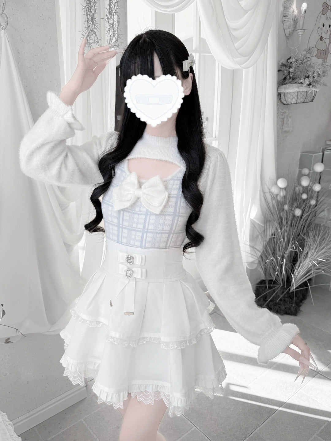 Jirai Kei Chest Cut-Out Sweater, Faux Mink Plush 44155:797195