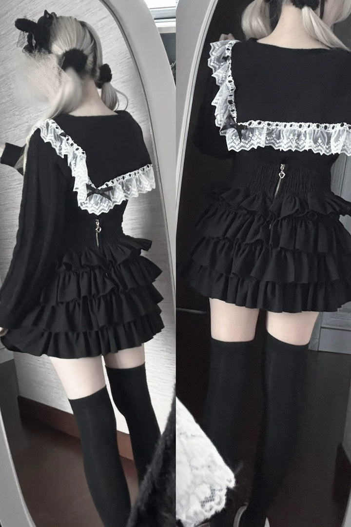 Sailor Collar Jirai Kei Sweater, Detachable Bow 44290:803117