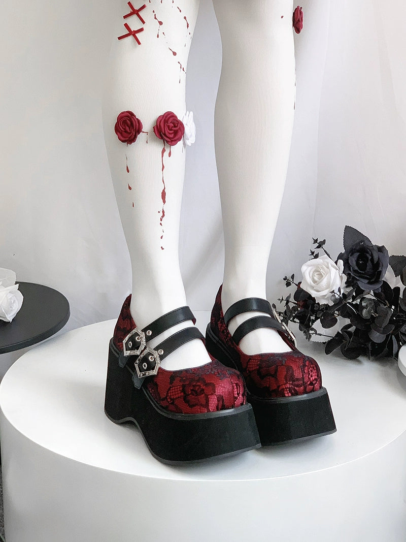 Black Red Platform Shoes Mary Jane Shoes 29728:367866 29728:367866