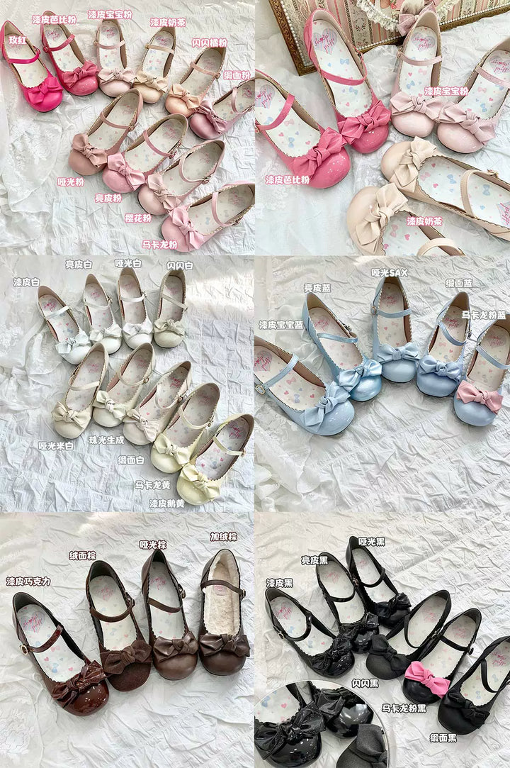 Kawaii Lolita Round-toe Bow Flat Shoes Low-heeled Shoes 15Colors 22818:330250