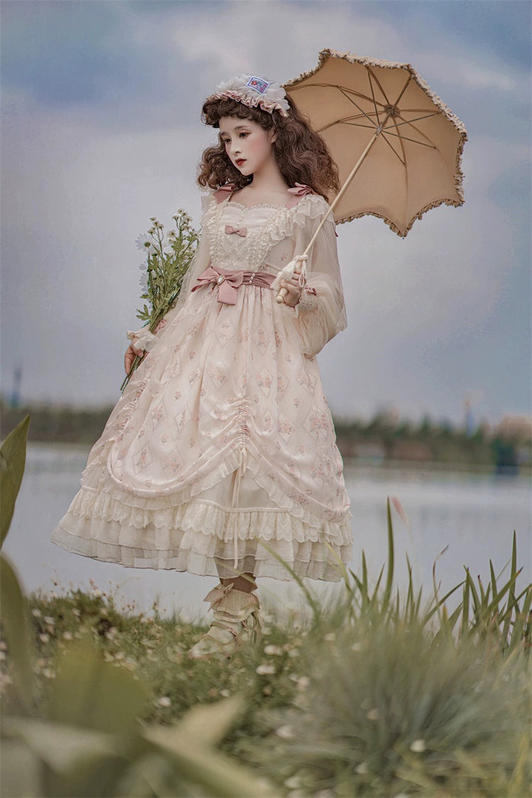 Elegant Lolita Dress Cottagecore Dress Long-Sleeved Beige Dress 36470:515902 36470:515902