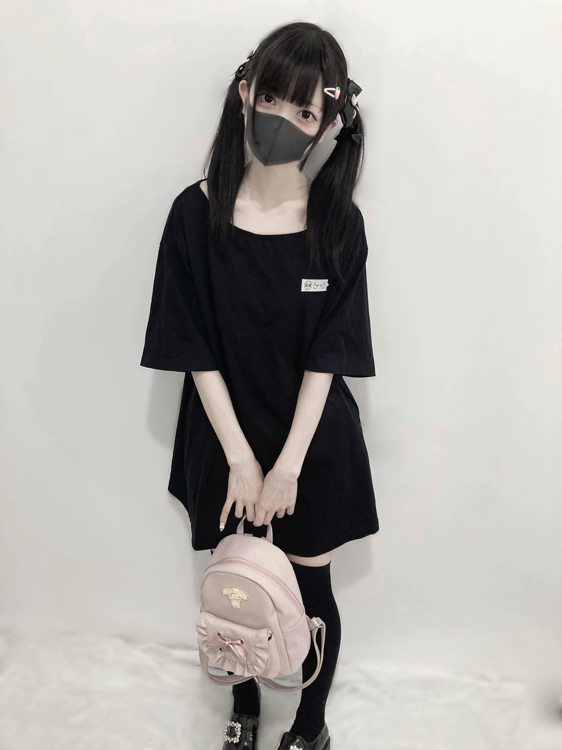 Jirai Kei Shirt Black Loose Embroidered Short-Sleeve T-Shirt 37662:576454