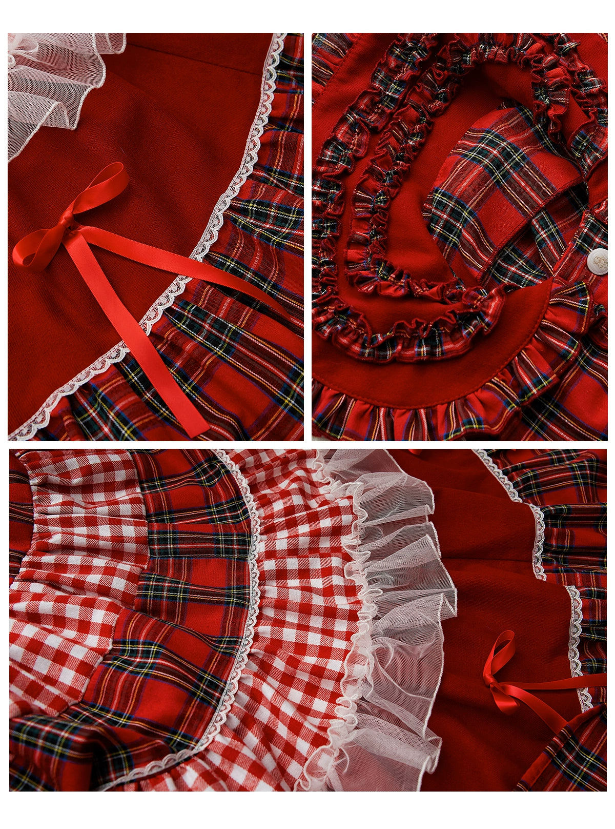 Sweet Lolita Dress Kawaii Dress Retro Dress Red Plaid Dress 36148:542814