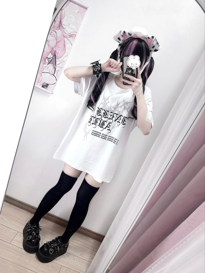 Subculture Oversized T-shirt, Printed Gothic Words 45015:838786