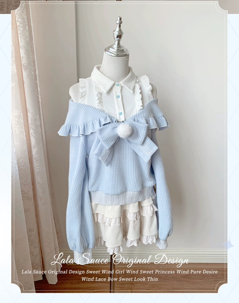 Open-Shoulder Tenshi Kaiwai Sweater, Tiered Ruffles Skirt 43775:786750