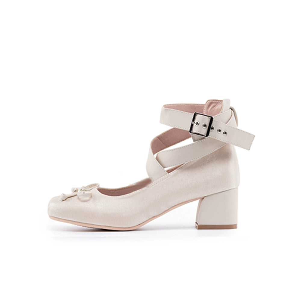 Lolita Shoes Ballet Style Square Toe Bow Heels Shoes (34 35 36 37 38 39 40 41 / Ivory) 35592:543678