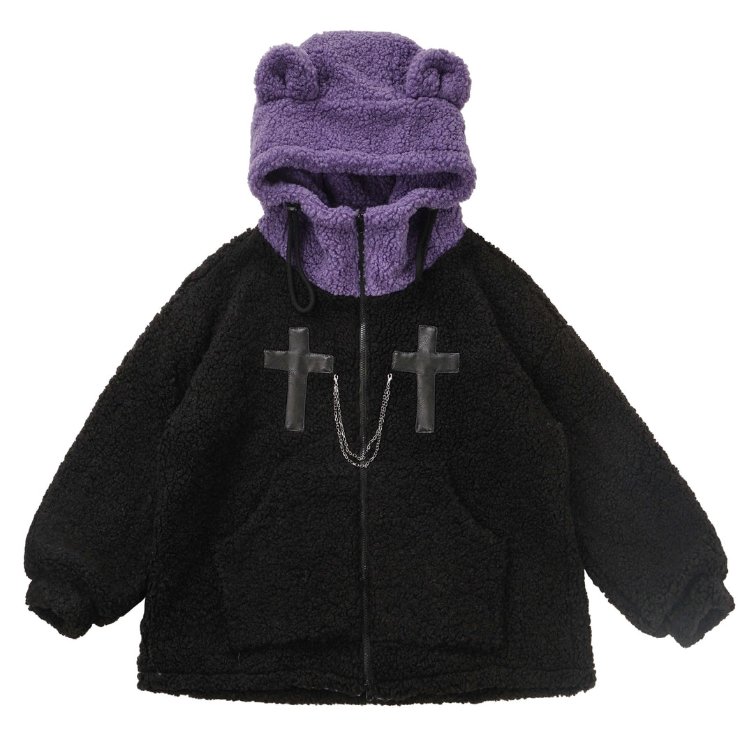 Jirai Kei Winter Coat Purple Black Outfit Sets Bear Ears Jacket (L M S) 32572:421898 (L M S) 32572:421898