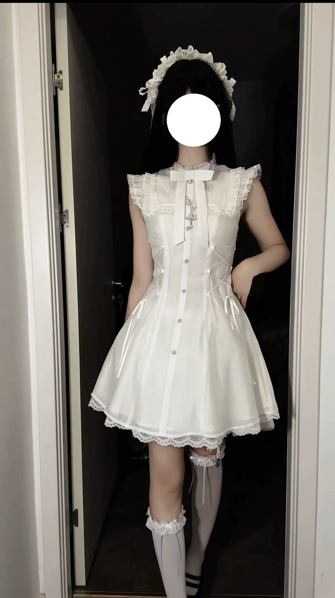 Daily Ruffle Shoulder Dress, Waist Lace-Up 44169:798693