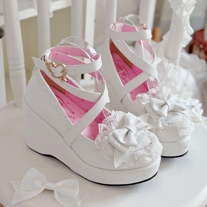 Sweet Lolita Wedge Shoes, Heart & Bow Details (35 36 37 38 39 40) 45951:872548