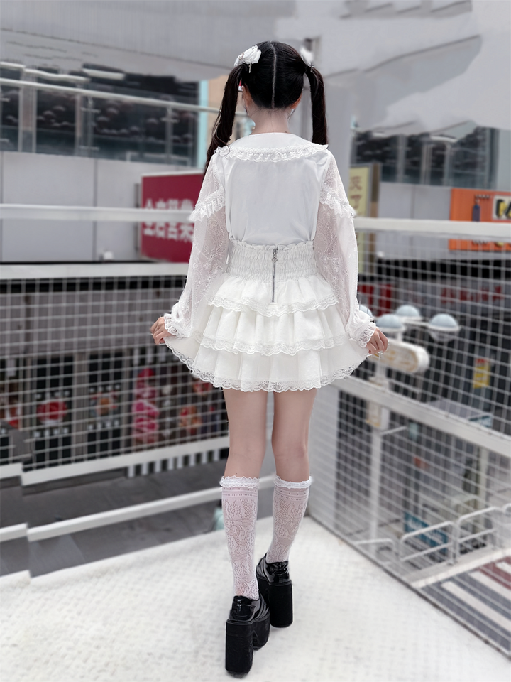 Ryousangata White Lace Blouse & High Waist Skirt 45579:853621