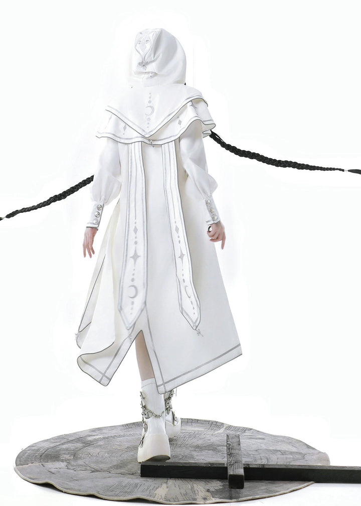 Cyberpunk Cloak Set White Hooded Cloak Top And Shorts 38820:602044