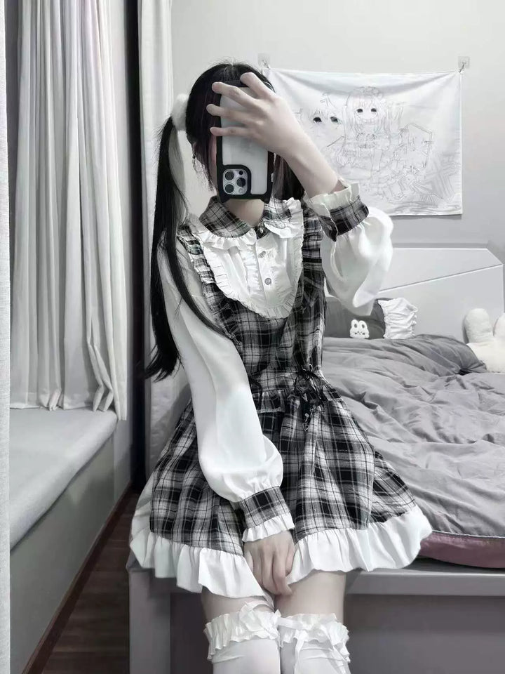 Jirai Kei Plaid Dress, Peter Pan Collar 44890:826978