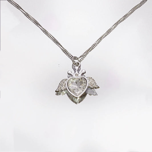 Jirai Kei Subculture Love Crown Wing White Pink Necklace (White) 29560:350178