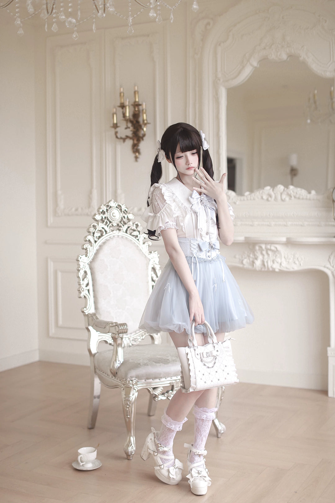 Ryousangata High-Waist Tulle Skirt, Bubble Hem 45195:840460